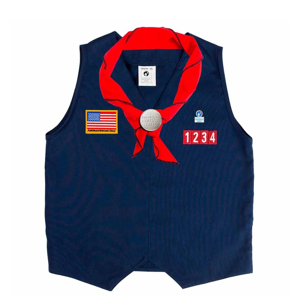 American Heritage Girls Explorer vest and scarf with slide size medium